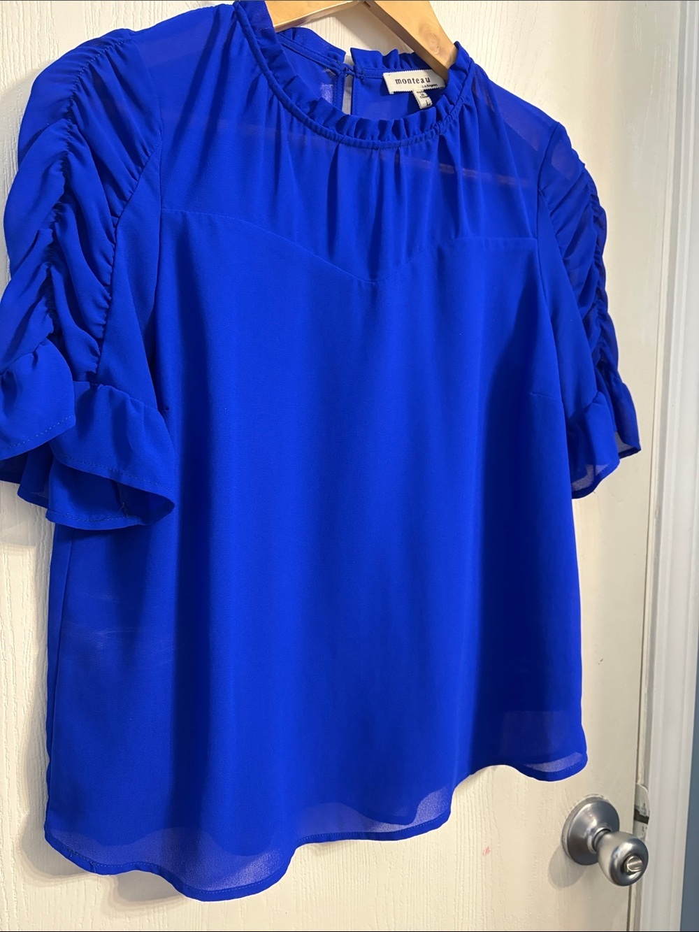 Monteau Royal Blue Ruffle Sleeve Blouse - Picture 5 of 8